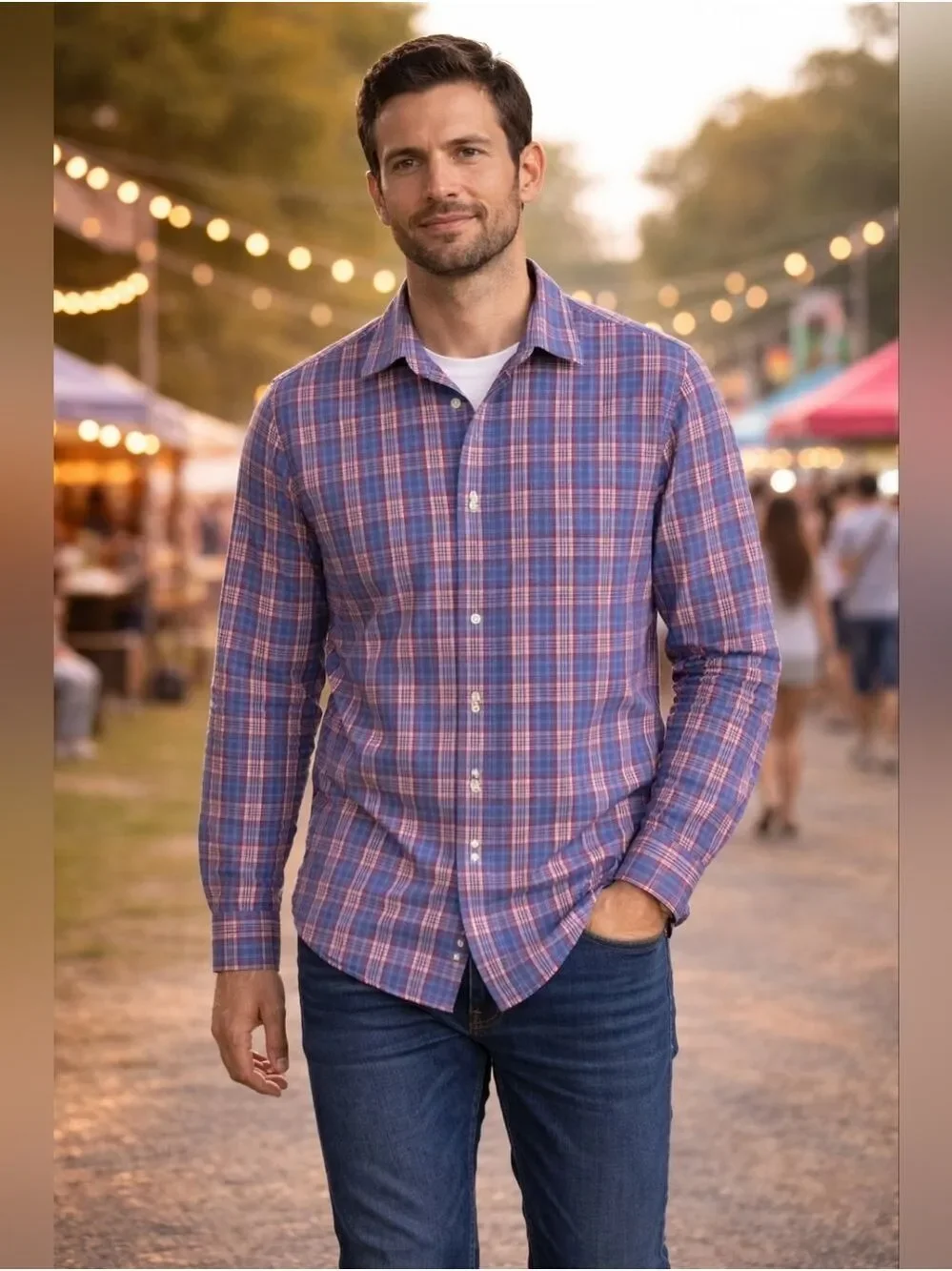 Banana Republic Plaid Button Down Shirt Men XL Blue Red Casual